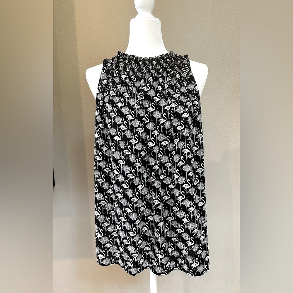 Loft classy sleeveless top with flamingo design.